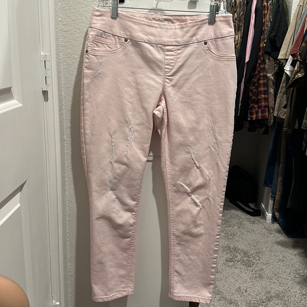 Peck & Peck | Distressed Pull-On Jeans | Light Pink | Size 10P